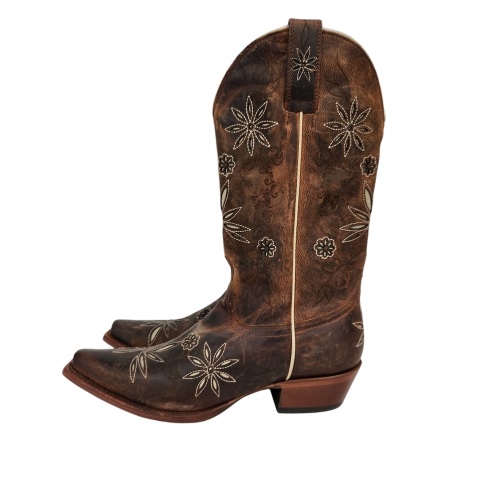 Shyanne Daisy Mae Brown Cowboy Cowgirl Western Laser Cut Floral Boots Size 8.5